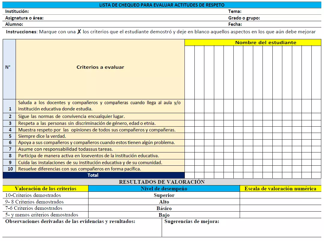 Lista De Cotejo Para Evaluar La Encuesta En Excel Por