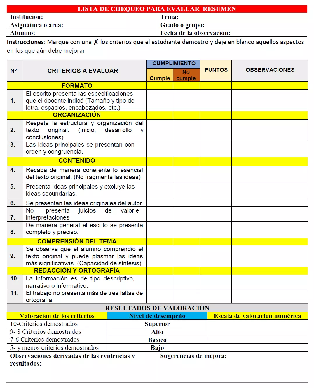 Lista De Cotejo Para Evaluar La Conducta En Word Gratis Niveles De 